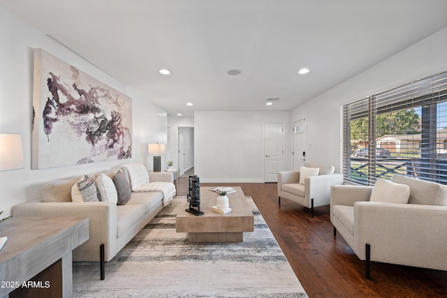 living room featuring dark hardwood / wood-style floors