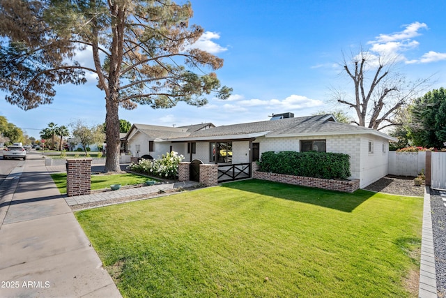 ranch-style house featuring a front lawn