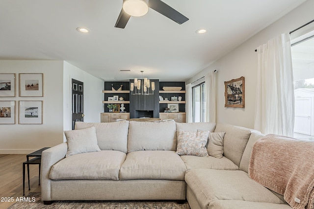 8320 E Monte Vista Rd, Scottsdale, AZ 85257 - living area with a ceiling fan, wood finished floors, recessed lighting, and baseboards