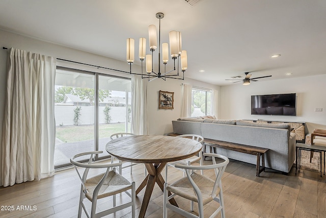 8320 E Monte Vista Rd, Scottsdale, AZ 85257 - dining space with recessed lighting, light wood-style floors, a chandelier, and ceiling fan