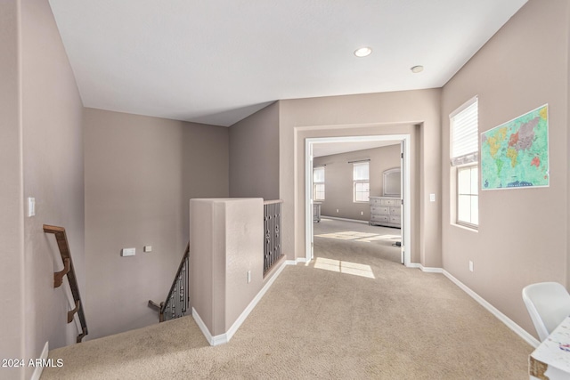 3964 E Hummingbird Ln, Phoenix, AZ 85050 - hall with an upstairs landing, baseboards, carpet floors, and recessed lighting