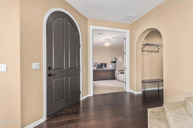 3964 E Hummingbird Ln, Phoenix, AZ 85050 - entrance foyer featuring ceiling fan, hardwood / wood-style floors, baseboards, and a textured wall