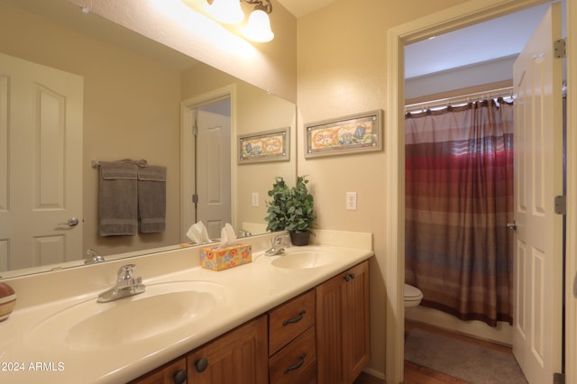 bathroom with vanity, toilet, and walk in shower