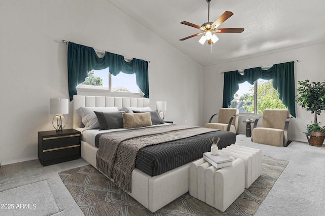 1135 W Sea Fog Dr, Gilbert, AZ 85233 - carpeted bedroom featuring high vaulted ceiling and ceiling fan