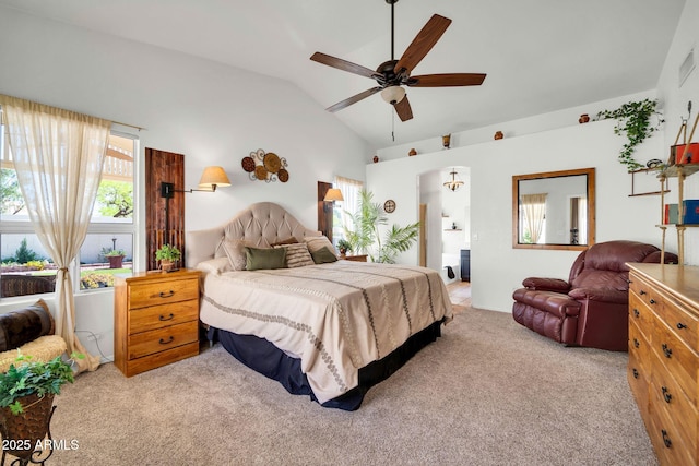 10745 W Beaubien Dr, Sun City, AZ 85373 - bedroom with ceiling fan, vaulted ceiling, and light colored carpet