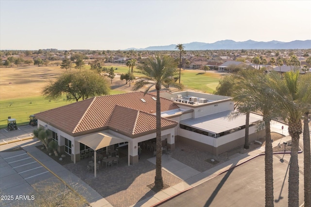 drone / aerial view featuring a mountain view