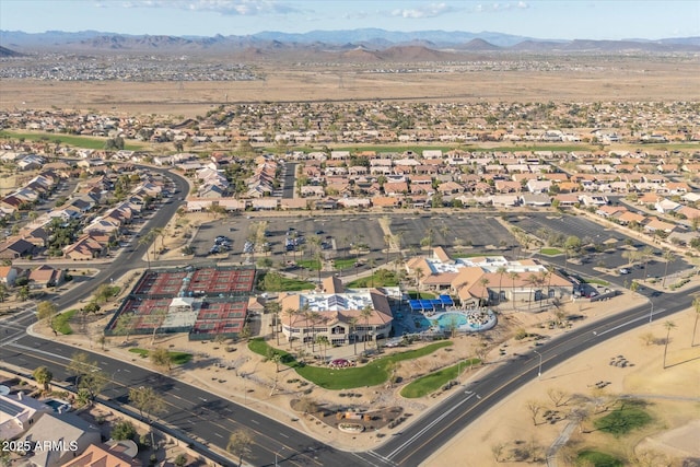 bird's eye view featuring a residential view and a mountain view