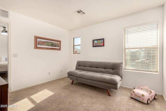 sitting room with plenty of natural light and carpet floors