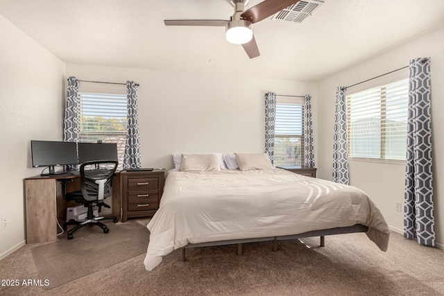 bedroom featuring ceiling fan and carpet flooring