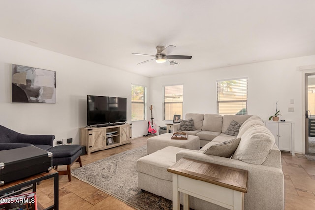 living room with ceiling fan