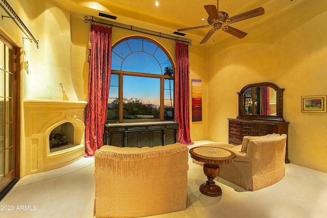 living room with ceiling fan