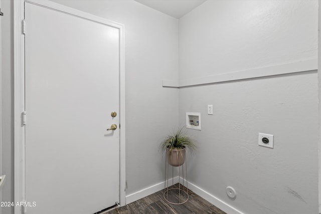 laundry area featuring electric dryer hookup, dark wood-type flooring, and washer hookup