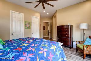 7409 E Weaver Way, Prescott Valley, AZ 86314 - bedroom with wood finished floors, recessed lighting, and ceiling fan