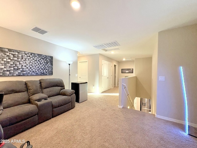 living room with light colored carpet