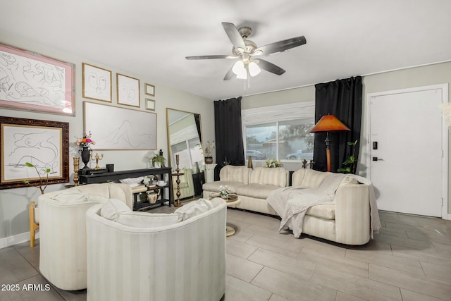 living room with a ceiling fan