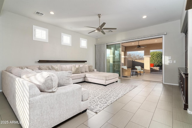 living room with ceiling fan