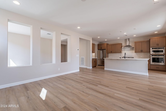 unfurnished living room with light hardwood / wood-style flooring