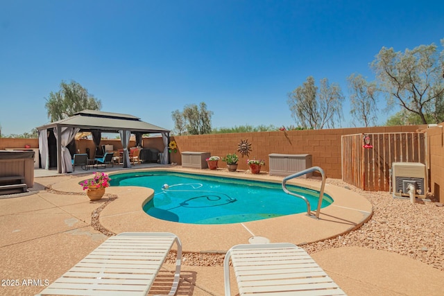 3032 W Red Fox Rd, Phoenix, AZ 85083 - view of swimming pool with a patio area, a gazebo, a fenced backyard, and a hot tub