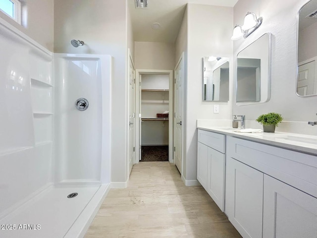 bathroom with vanity and walk in shower