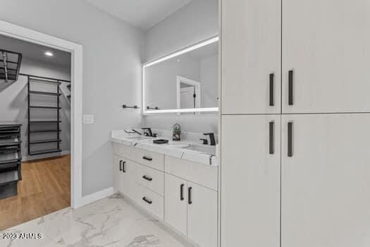 bathroom featuring wood-type flooring and vanity