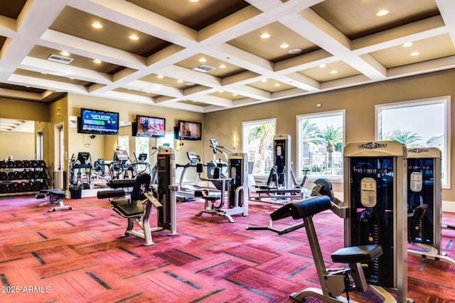 1367 S Country Club Dr Unit 1331, Mesa, AZ 85210 - exercise room featuring coffered ceiling, recessed lighting, and carpet floors