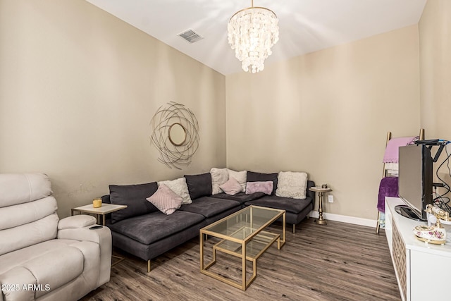 1367 S Country Club Dr Unit 1331, Mesa, AZ 85210 - living area featuring a chandelier and dark wood-style floors