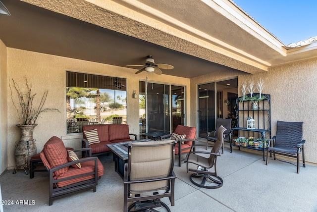 view of patio with an outdoor hangout area and ceiling fan