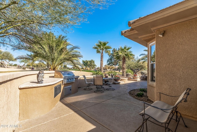 view of patio with area for grilling and an outdoor kitchen