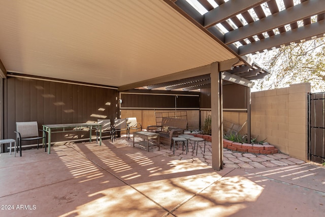 view of patio with a pergola and an outdoor hangout area