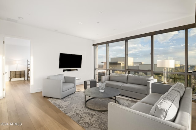 living room featuring light wood-type flooring