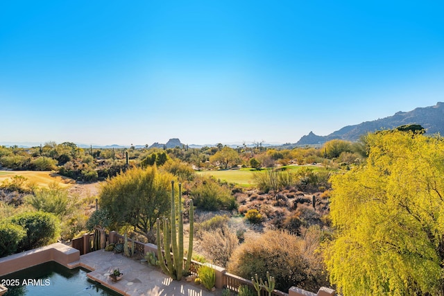 birds eye view of property featuring a mountain view