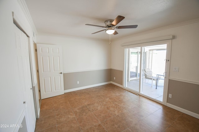 unfurnished room with crown molding and ceiling fan