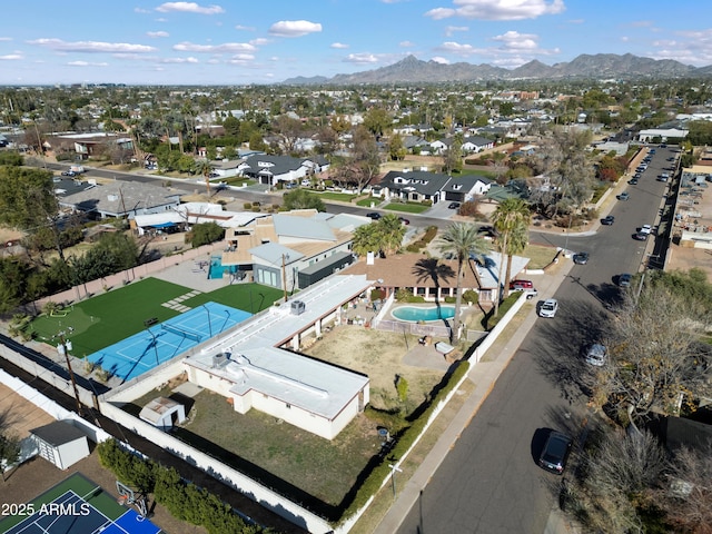 drone / aerial view featuring a mountain view