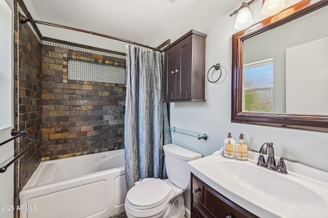5133 E Keresan St, Phoenix, AZ 85044 - bathroom featuring toilet, shower / bath combo with shower curtain, and vanity