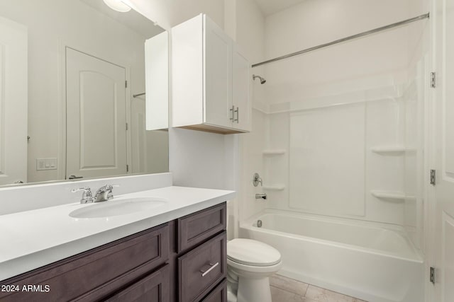 full bathroom with tile patterned flooring, vanity, toilet, and shower / bathing tub combination