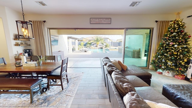 dining space featuring a chandelier