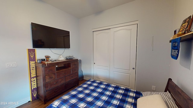 bedroom featuring a closet and dark hardwood / wood-style floors