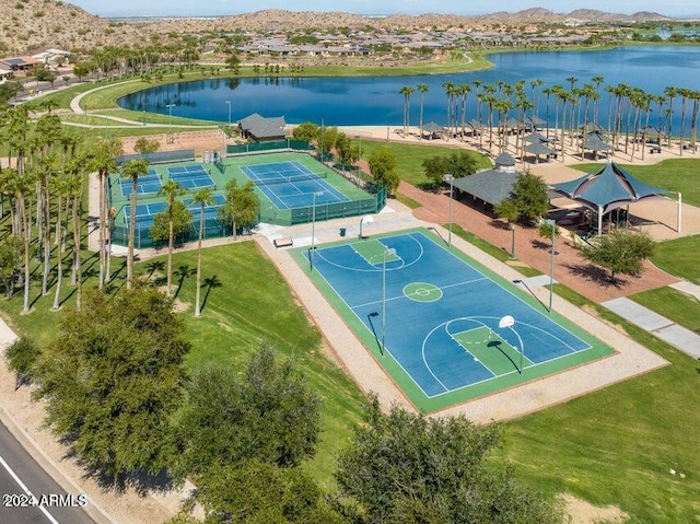 aerial view with a water view