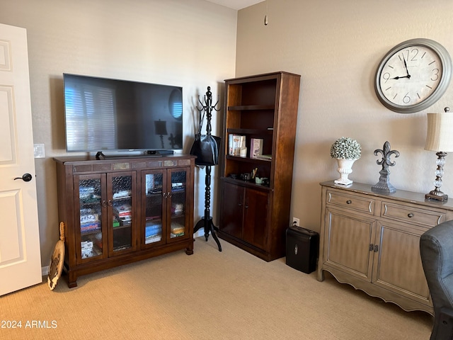 living room with light colored carpet