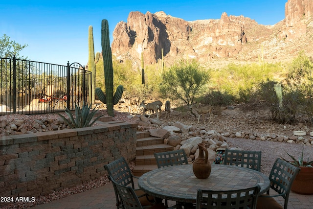 view of patio featuring a mountain view