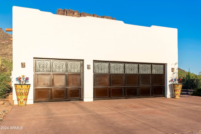 exterior space with a garage