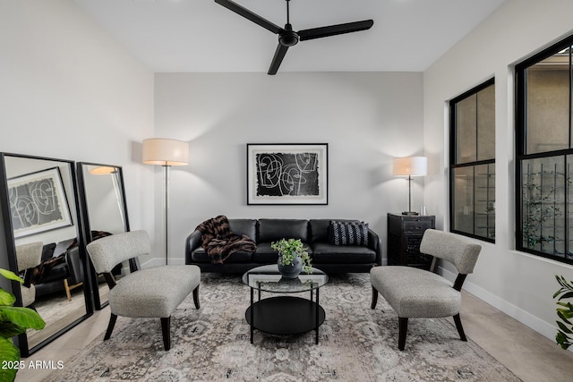 living room with ceiling fan