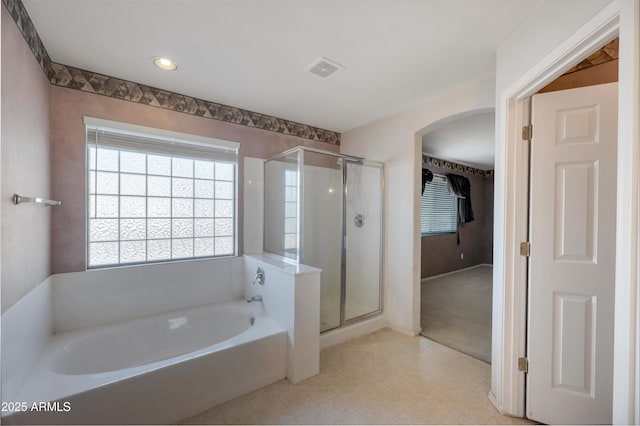 bathroom with plus walk in shower