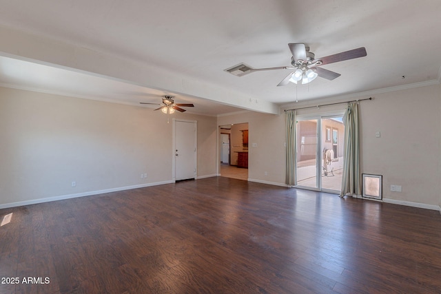12613 N 51st Dr, Glendale, AZ 85304 - unfurnished living room featuring ceiling fan, wood finished floors, baseboards, and crown molding