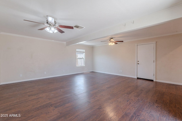 12613 N 51st Dr, Glendale, AZ 85304 - empty room featuring ceiling fan, dark wood-style flooring, baseboards, and crown molding