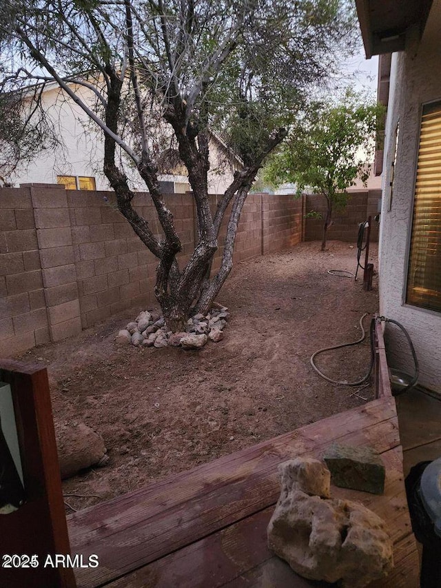 view of yard with a fenced backyard