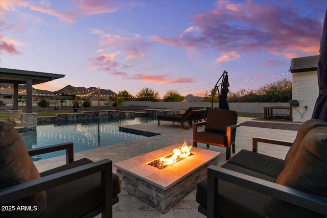 20715 E Watford Dr, Queen Creek, AZ 85142 - view of swimming pool with an outdoor fire pit, a patio, and a fenced backyard