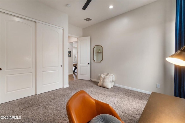 20715 E Watford Dr, Queen Creek, AZ 85142 - sitting room featuring carpet, a ceiling fan, and baseboards