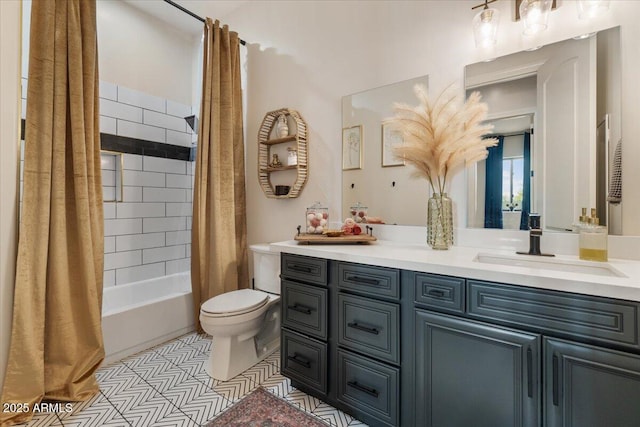 20715 E Watford Dr, Queen Creek, AZ 85142 - bathroom featuring toilet, vanity, and shower / tub combo with curtain
