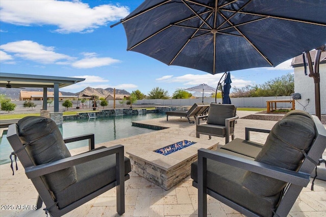 20715 E Watford Dr, Queen Creek, AZ 85142 - view of patio with a fire pit and fence